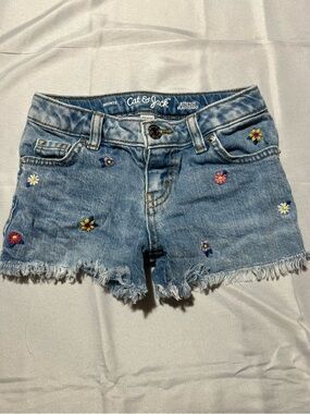 Cat & Jack Light Blue Embroidered Daisy Denim Shorts